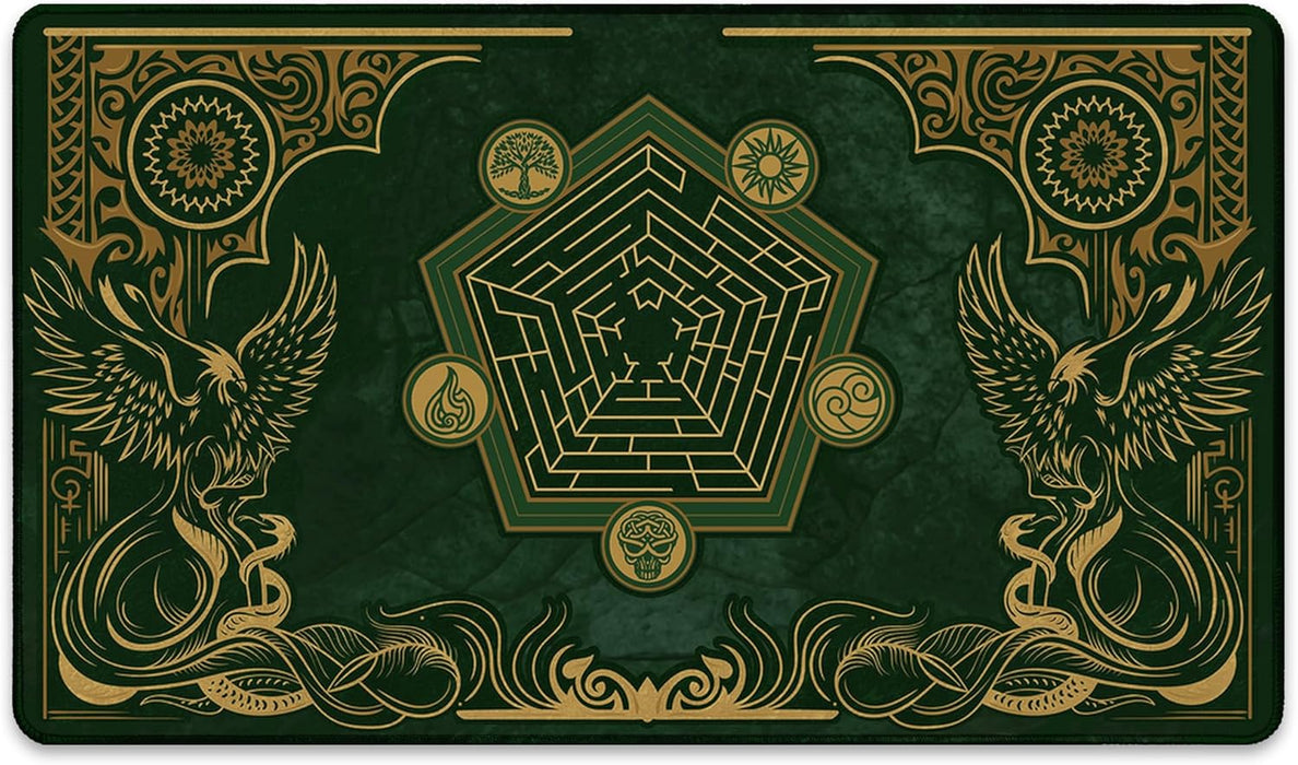 Emerald Phoenix (Stitched) - MTG Playmat - Compatible with Magic the Gathering Playmat - Play MTG, Yugioh, TCG - Original Play Mat Art Designs & Accessories