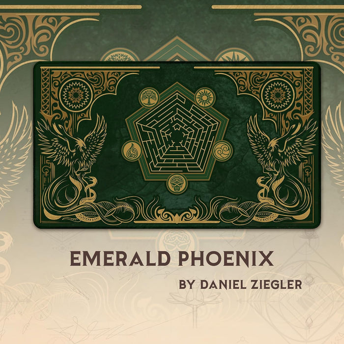 Emerald Phoenix (Stitched) - MTG Playmat - Compatible with Magic the Gathering Playmat - Play MTG, Yugioh, TCG - Original Play Mat Art Designs & Accessories