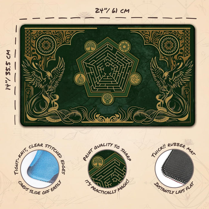 Emerald Phoenix (Stitched) - MTG Playmat - Compatible with Magic the Gathering Playmat - Play MTG, Yugioh, TCG - Original Play Mat Art Designs & Accessories